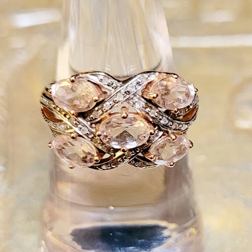 Vintage Genuine Cora De Rosa Morganite & Diamond 10K Rose Gold Ring Sz 7